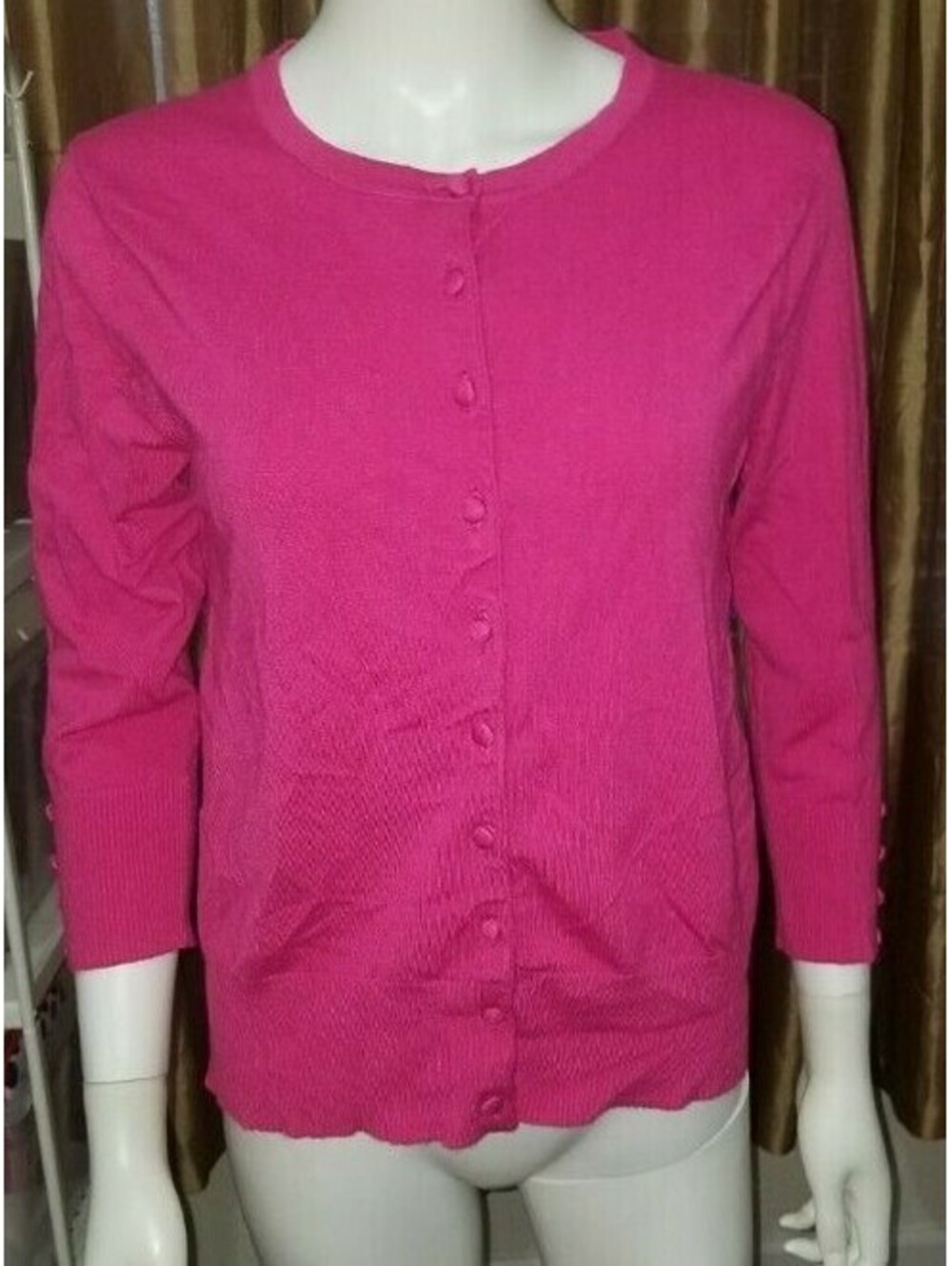GRACE 3/4 SLEEVE PINK SWEATER CARDIGAN SIZE: LARGE